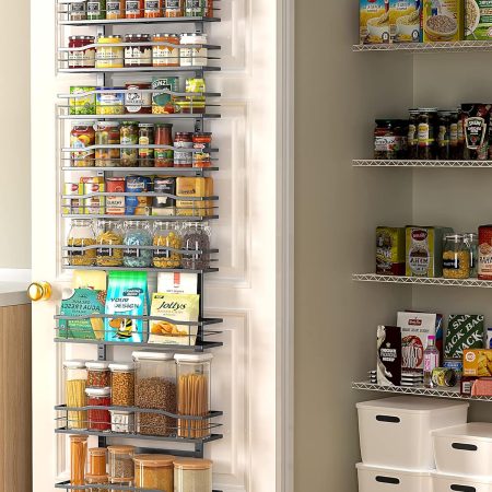 Moforoco 9-Tier Over The Door Pantry Organizer, Pantry Organization and Storage, Black Hanging Basket Wall Spice Rack Seasoning Shelves, Home & Kitchen Bedroom Bathroom House Essentials